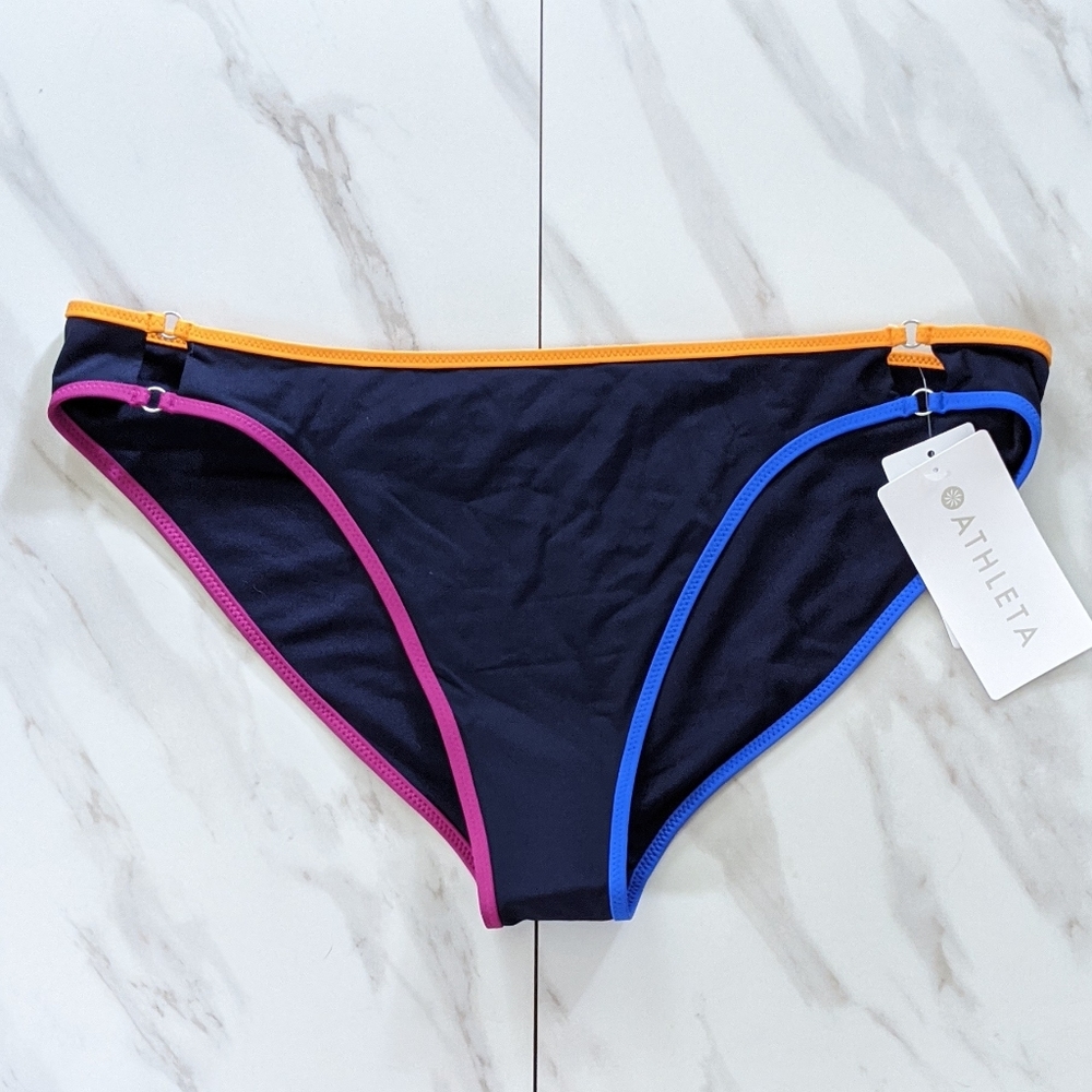 ATHLETA Navy Kapalua Bonded Hem Bikini Bottom XL - Picture 2 of 8